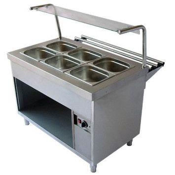 Bain marie chaud GN3/1 avec console en verre et rampe