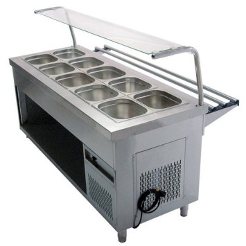Bain marie froid GN5/1 avec console 1 niveau en verre et rampe à plateaux - Self Service